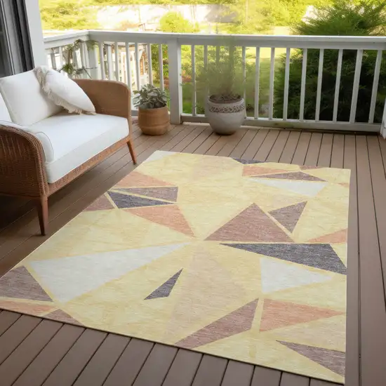 Wheat Brown And Gray Geometric Washable Indoor Outdoor Area Rug Photo 8