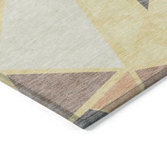 Wheat Brown And Gray Geometric Washable Indoor Outdoor Area Rug Photo 5