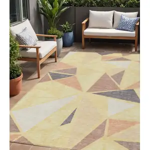 Photo of Wheat Brown And Gray Geometric Washable Indoor Outdoor Area Rug