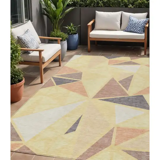 Wheat Brown And Gray Geometric Washable Indoor Outdoor Area Rug Photo 1