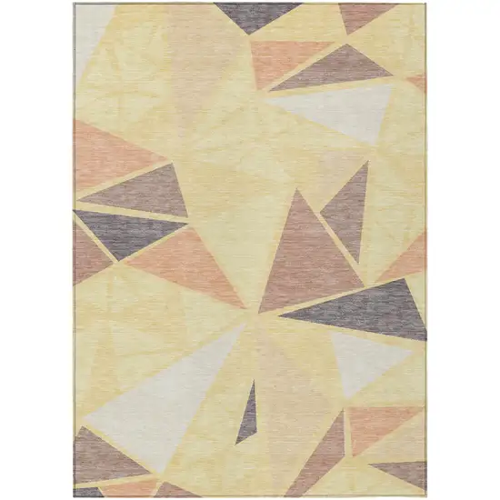 Wheat Brown And Gray Geometric Washable Indoor Outdoor Area Rug Photo 2