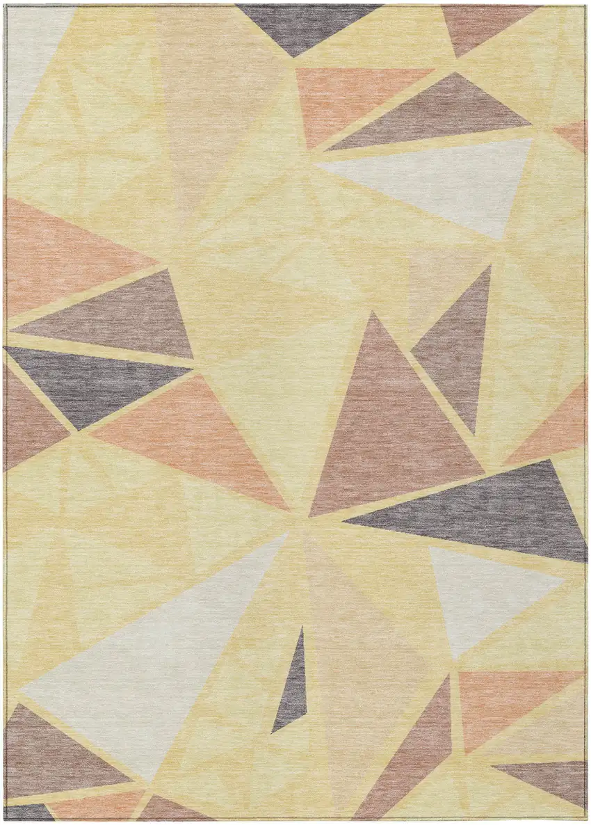 Wheat Brown And Gray Geometric Washable Indoor Outdoor Area Rug Photo 2