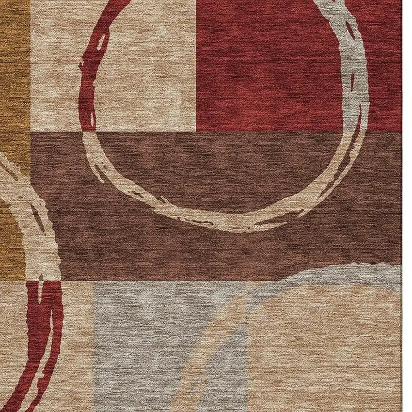 Wheat Burgundy And Gray Geometric Washable Area Rug With UV Protection Photo 2
