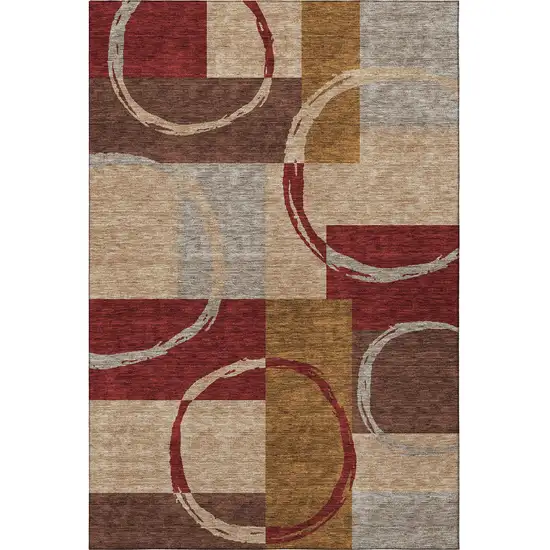 Wheat Burgundy And Gray Geometric Washable Area Rug With UV Protection Photo 3