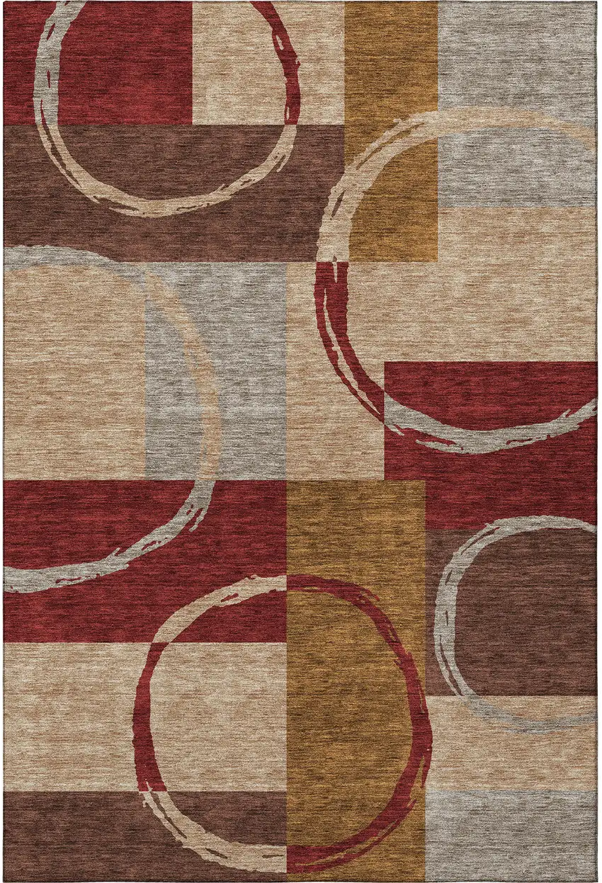 Wheat Burgundy And Gray Geometric Washable Area Rug With UV Protection Photo 3