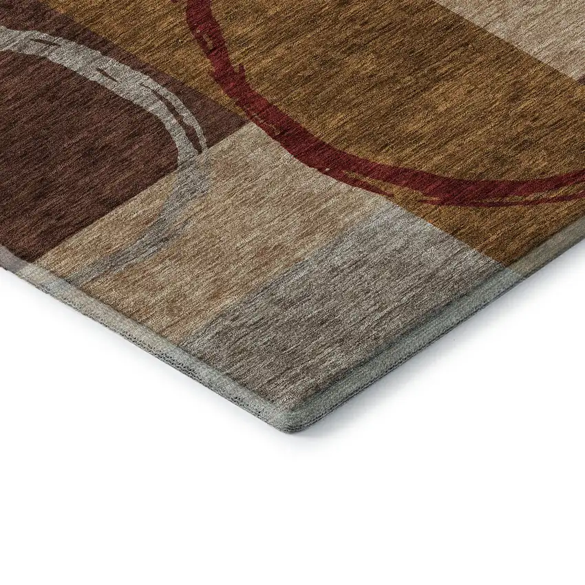 Wheat Burgundy And Gray Geometric Washable Area Rug With UV Protection Photo 8