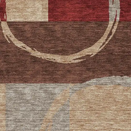 Wheat Burgundy And Gray Geometric Washable Area Rug With UV Protection Photo 2