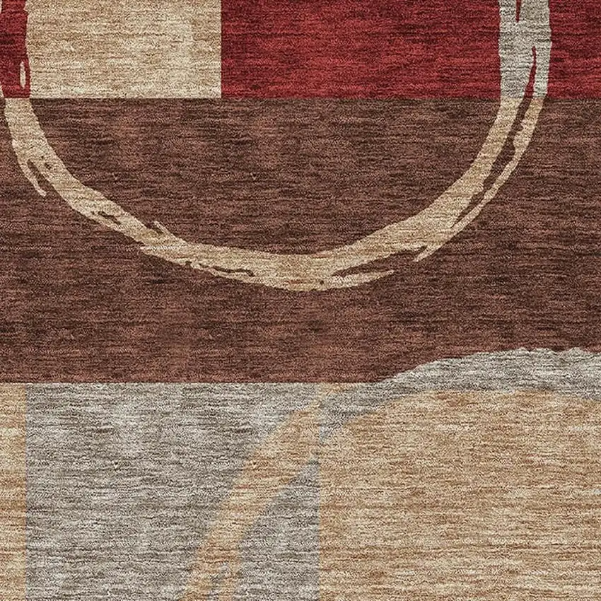 Wheat Burgundy And Gray Geometric Washable Area Rug With UV Protection Photo 2