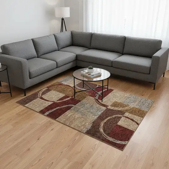 Wheat Burgundy And Gray Geometric Washable Area Rug With UV Protection Photo 2