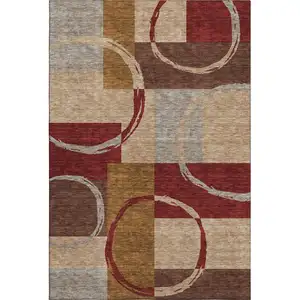 Photo of Wheat Burgundy And Gray Geometric Washable Area Rug With UV Protection