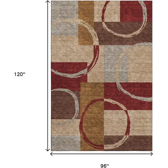Wheat Burgundy And Gray Geometric Washable Area Rug With UV Protection Photo 9