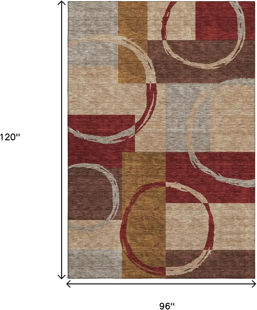 Wheat Burgundy And Gray Geometric Washable Area Rug With UV Protection Photo 9