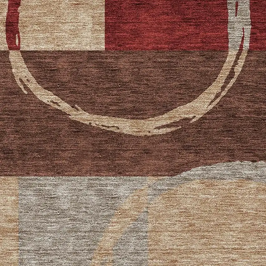 Wheat Burgundy And Gray Geometric Washable Area Rug With UV Protection Photo 2