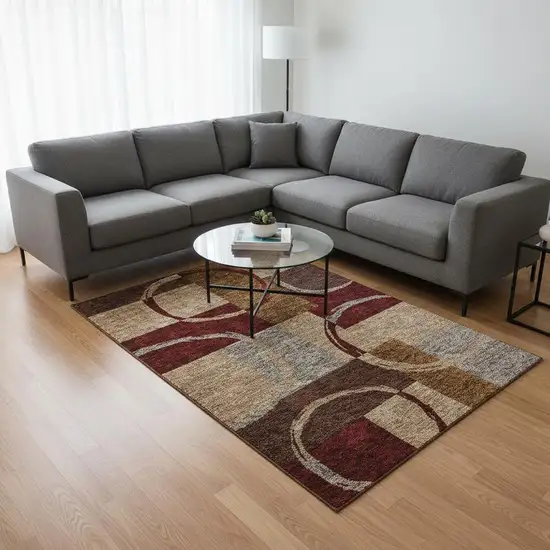 Wheat Burgundy And Gray Geometric Washable Area Rug With UV Protection Photo 2