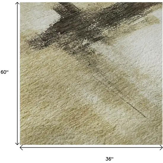 Wheat Charcoal And Ivory Abstract Washable Area Rug With UV Protection Photo 9
