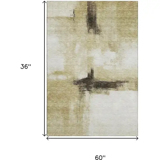 Wheat Charcoal And Ivory Abstract Washable Area Rug With UV Protection Photo 9