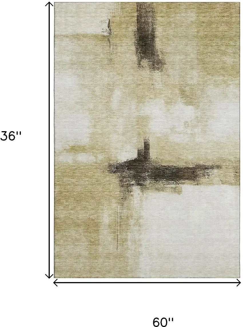 Wheat Charcoal And Ivory Abstract Washable Area Rug With UV Protection Photo 9
