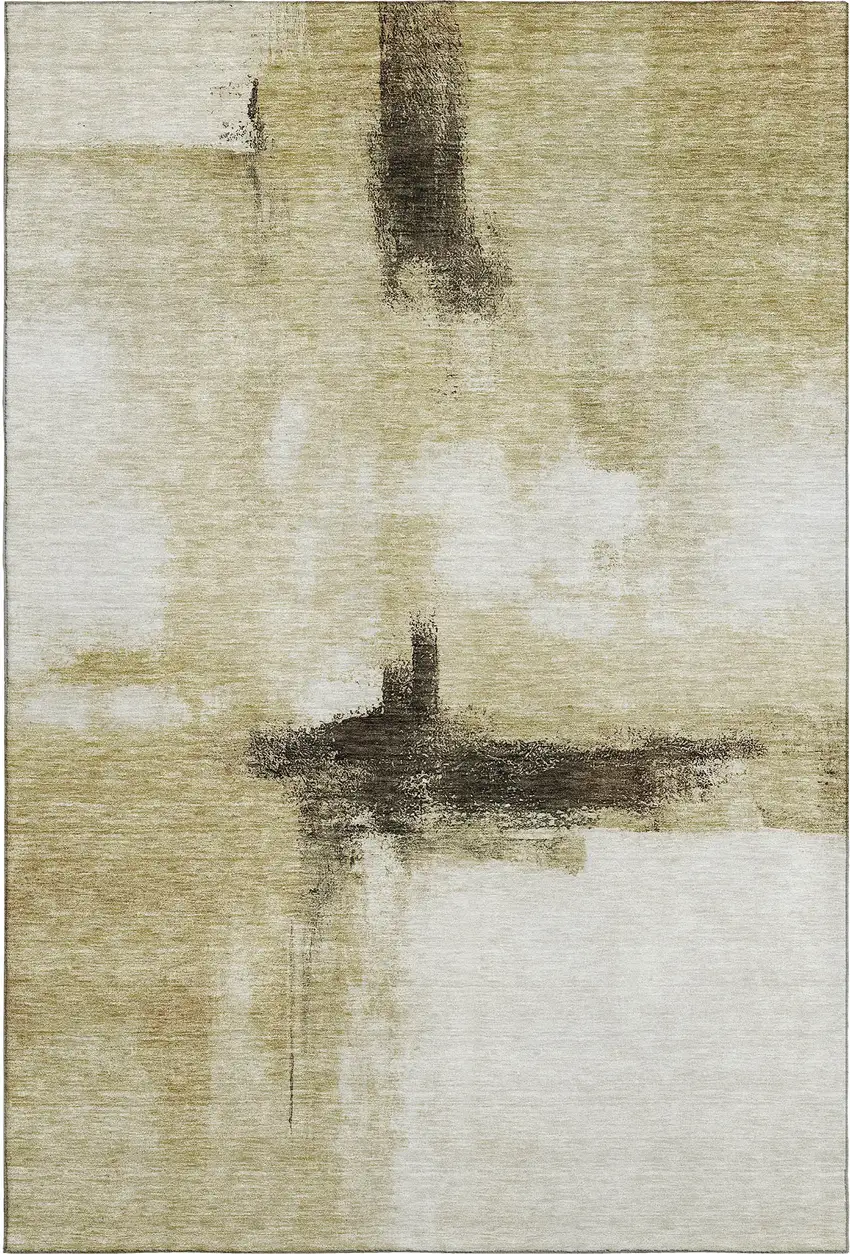 Wheat Charcoal And Ivory Abstract Washable Area Rug With UV Protection Photo 5