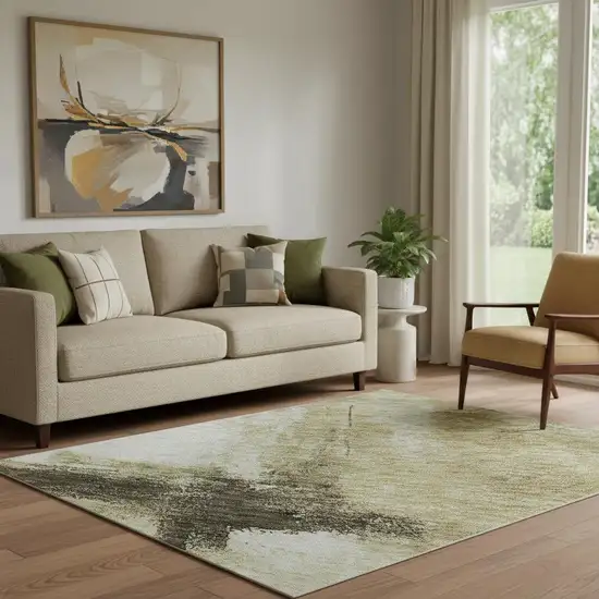 Wheat Charcoal And Ivory Abstract Washable Area Rug With UV Protection Photo 2