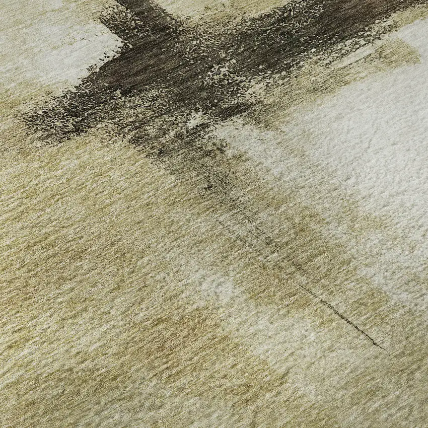 Wheat Charcoal And Ivory Abstract Washable Area Rug With UV Protection Photo 1