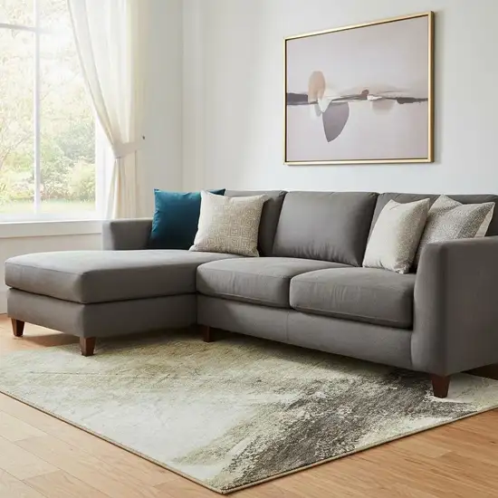 Wheat Charcoal And Ivory Abstract Washable Area Rug With UV Protection Photo 2