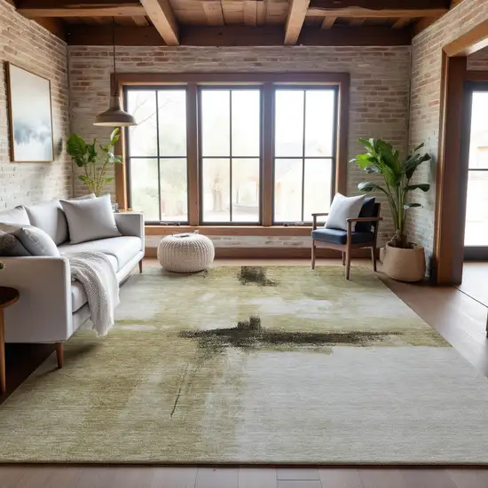 Wheat Charcoal And Ivory Abstract Washable Area Rug With UV Protection Photo 4