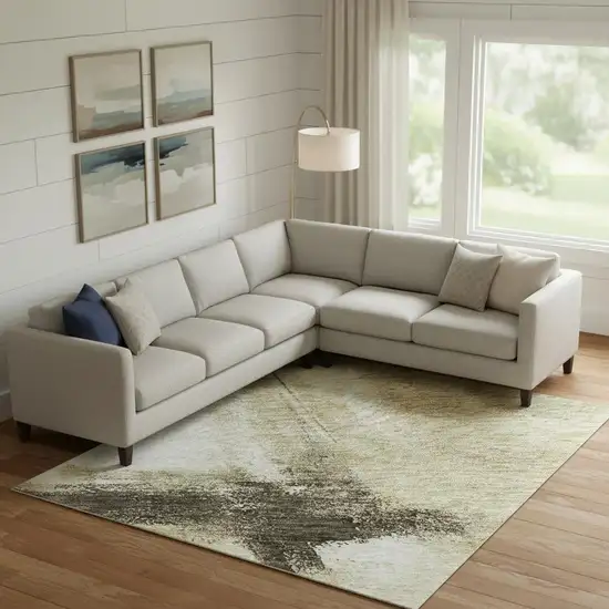 Wheat Charcoal And Ivory Abstract Washable Area Rug With UV Protection Photo 2