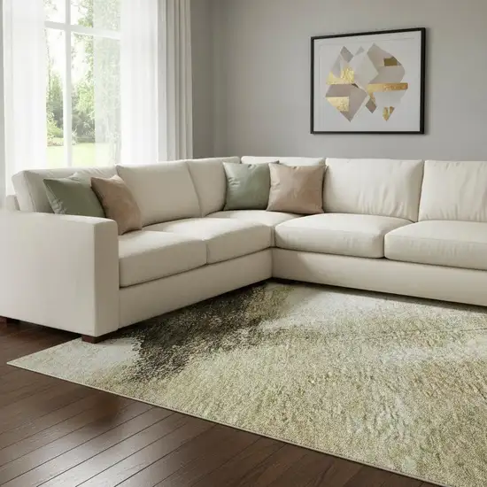 Wheat Charcoal And Ivory Abstract Washable Area Rug With UV Protection Photo 2