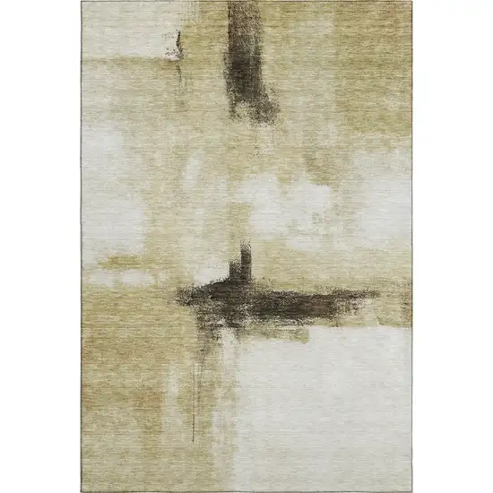 Wheat Charcoal And Ivory Abstract Washable Area Rug With UV Protection Photo 7