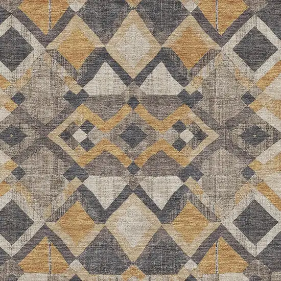 Wheat Charcoal And Ivory Geometric Washable Area Rug With UV Protection Photo 2