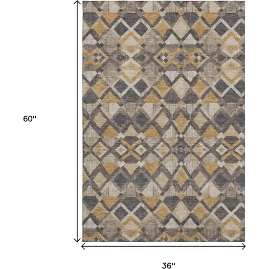 Wheat Charcoal And Ivory Geometric Washable Area Rug With UV Protection Photo 3