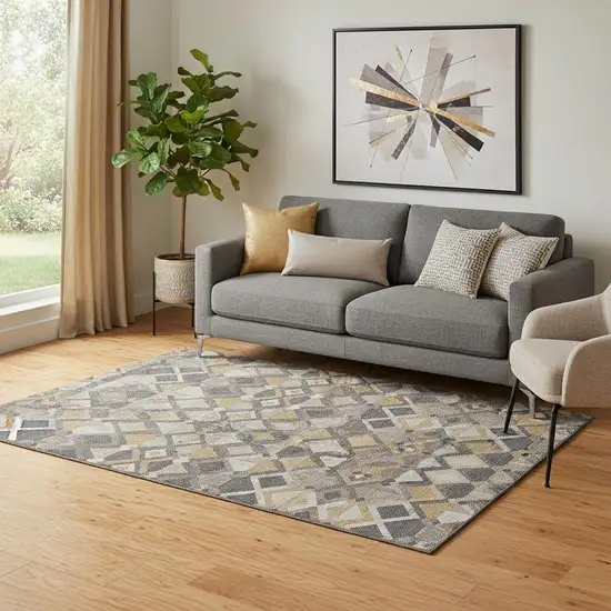 Wheat Charcoal And Ivory Geometric Washable Area Rug With UV Protection Photo 2