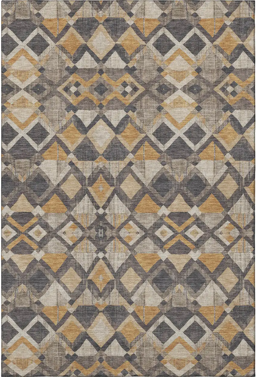 Wheat Charcoal And Ivory Geometric Washable Area Rug With UV Protection Photo 2