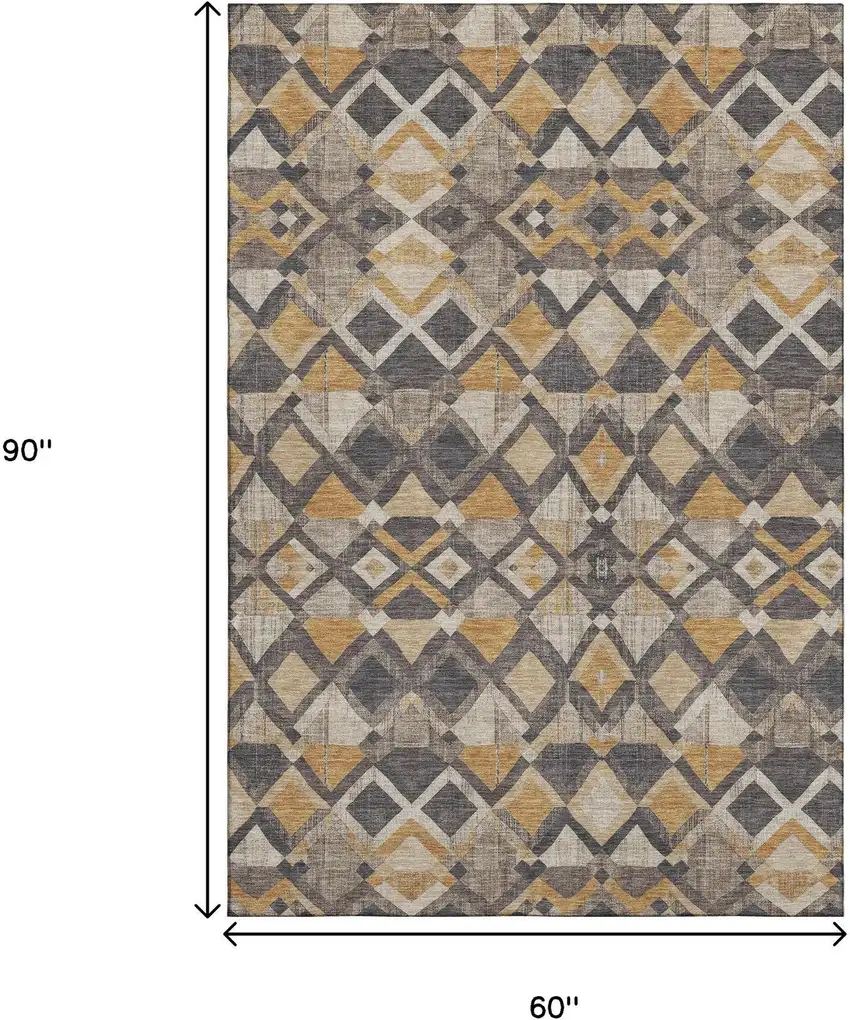 Wheat Charcoal And Ivory Geometric Washable Area Rug With UV Protection Photo 9