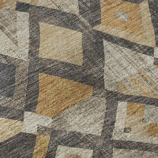 Wheat Charcoal And Ivory Geometric Washable Area Rug With UV Protection Photo 8