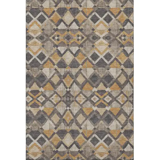 Wheat Charcoal And Ivory Geometric Washable Area Rug With UV Protection Photo 3