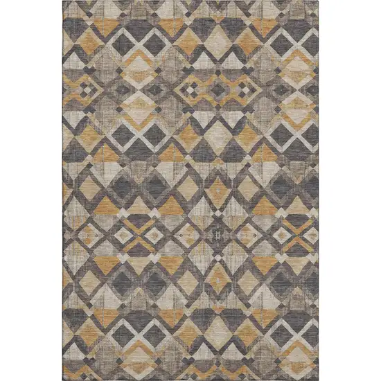 Wheat Charcoal And Ivory Geometric Washable Area Rug With UV Protection Photo 1