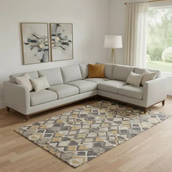 Wheat Charcoal And Ivory Geometric Washable Area Rug With UV Protection Photo 2