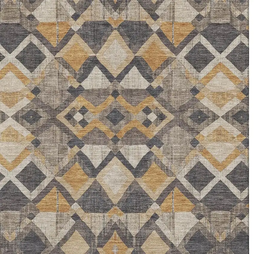 Wheat Charcoal And Ivory Geometric Washable Area Rug With UV Protection Photo 2