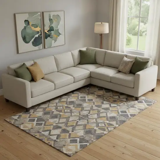 Wheat Charcoal And Ivory Geometric Washable Area Rug With UV Protection Photo 2