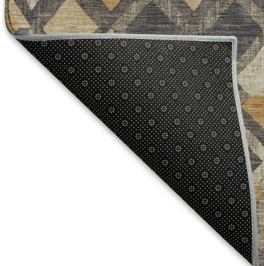 Wheat Charcoal And Ivory Geometric Washable Area Rug With UV Protection Photo 6
