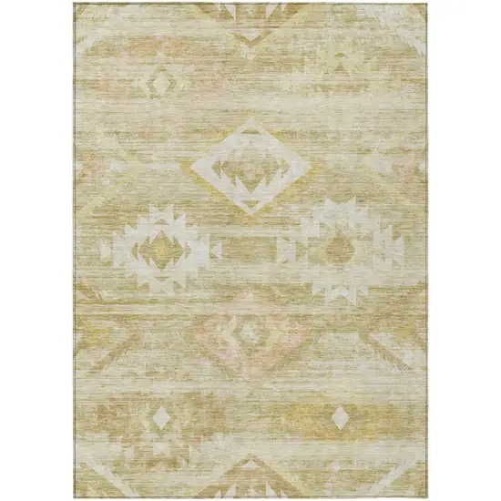 Wheat Gold And Beige Southwestern Washable Indoor Outdoor Area Rug Photo 2