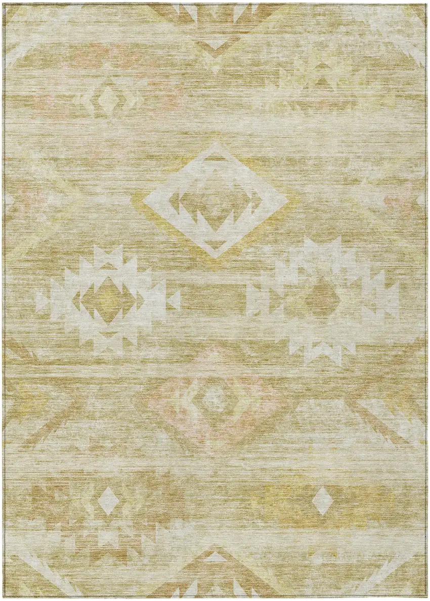 Wheat Gold And Beige Southwestern Washable Indoor Outdoor Area Rug Photo 2