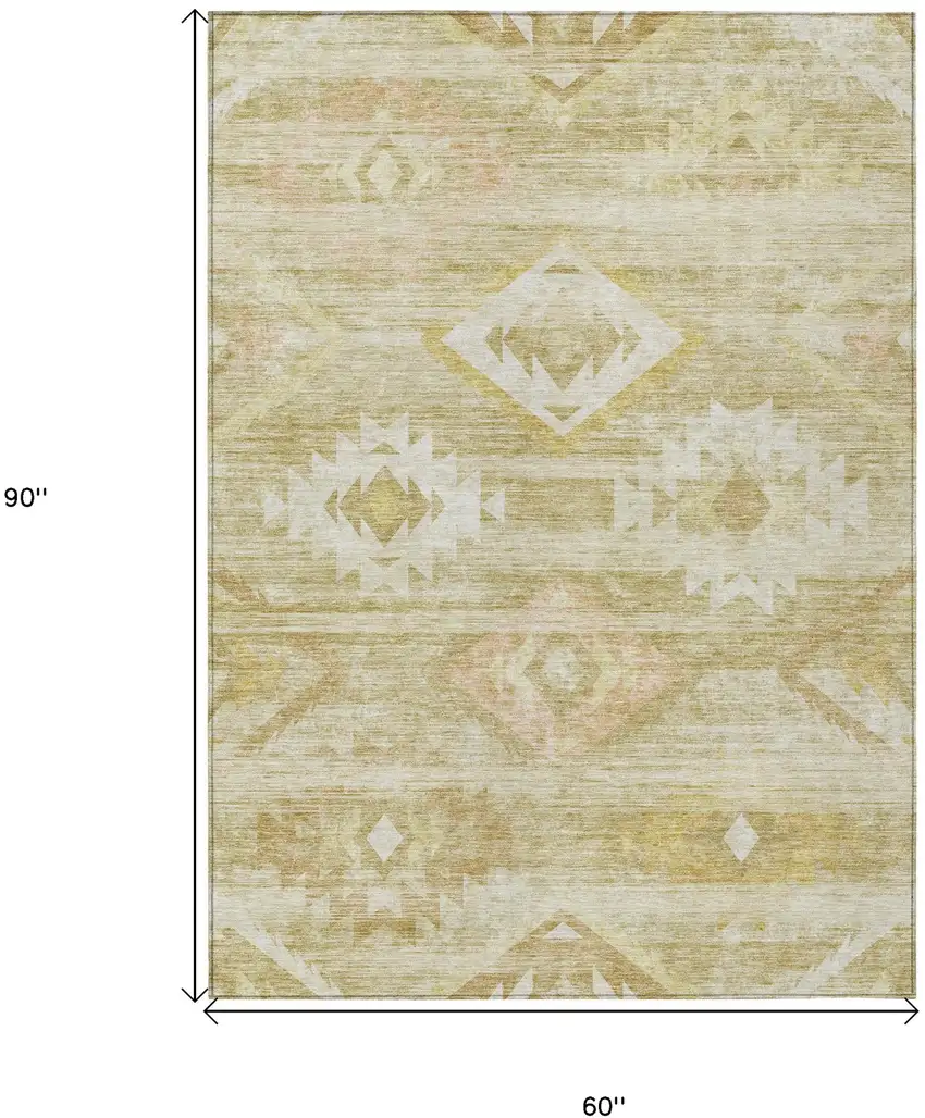 Wheat Gold And Beige Southwestern Washable Indoor Outdoor Area Rug Photo 3