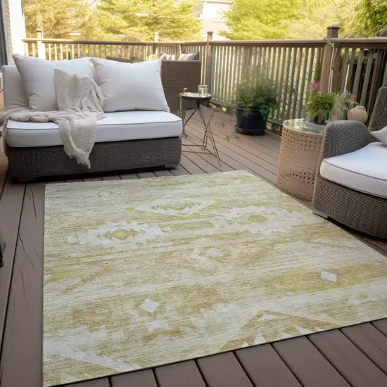 Wheat Gold And Beige Southwestern Washable Indoor Outdoor Area Rug Photo 8