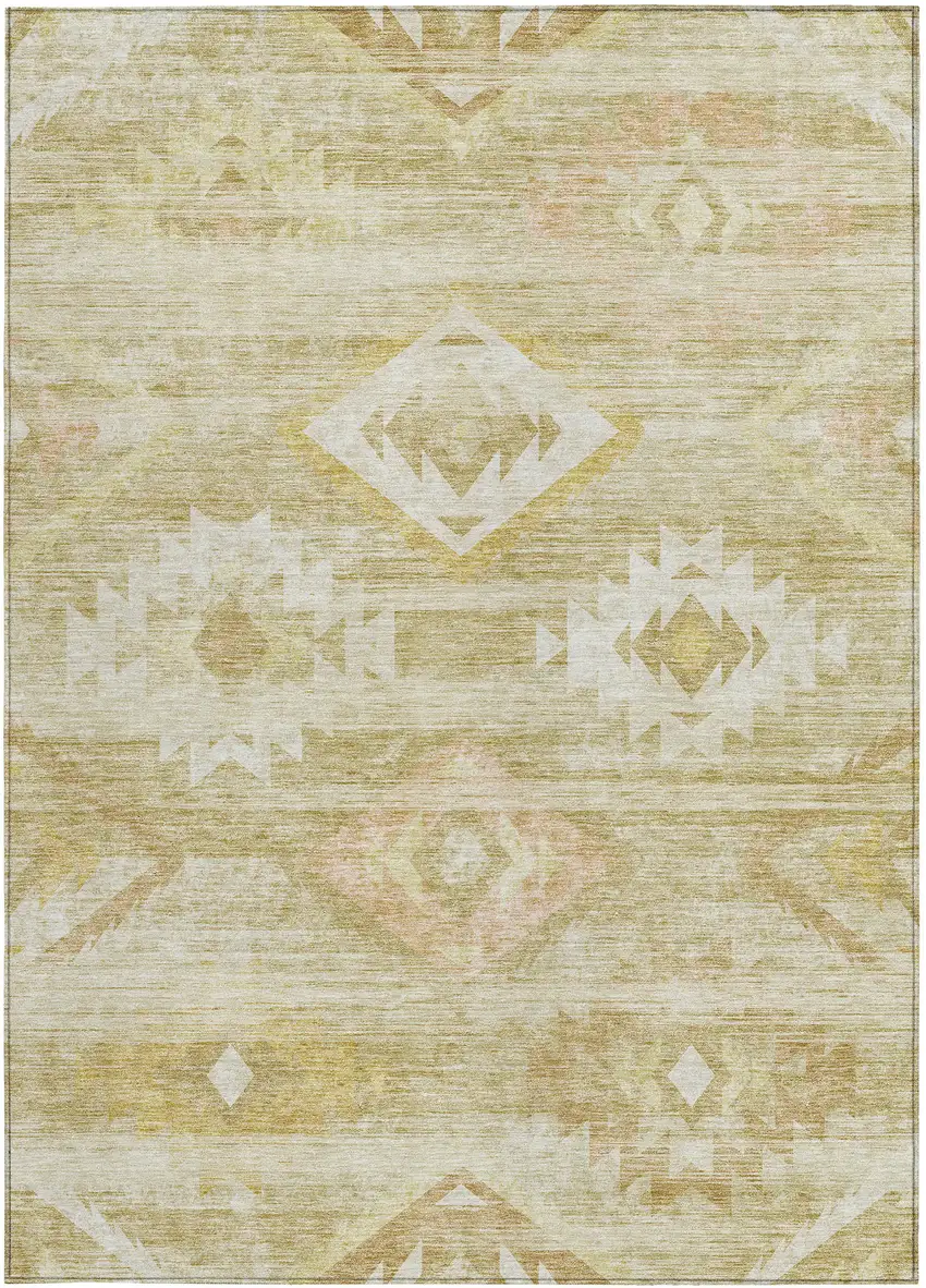 Wheat Gold And Beige Southwestern Washable Indoor Outdoor Area Rug Photo 7