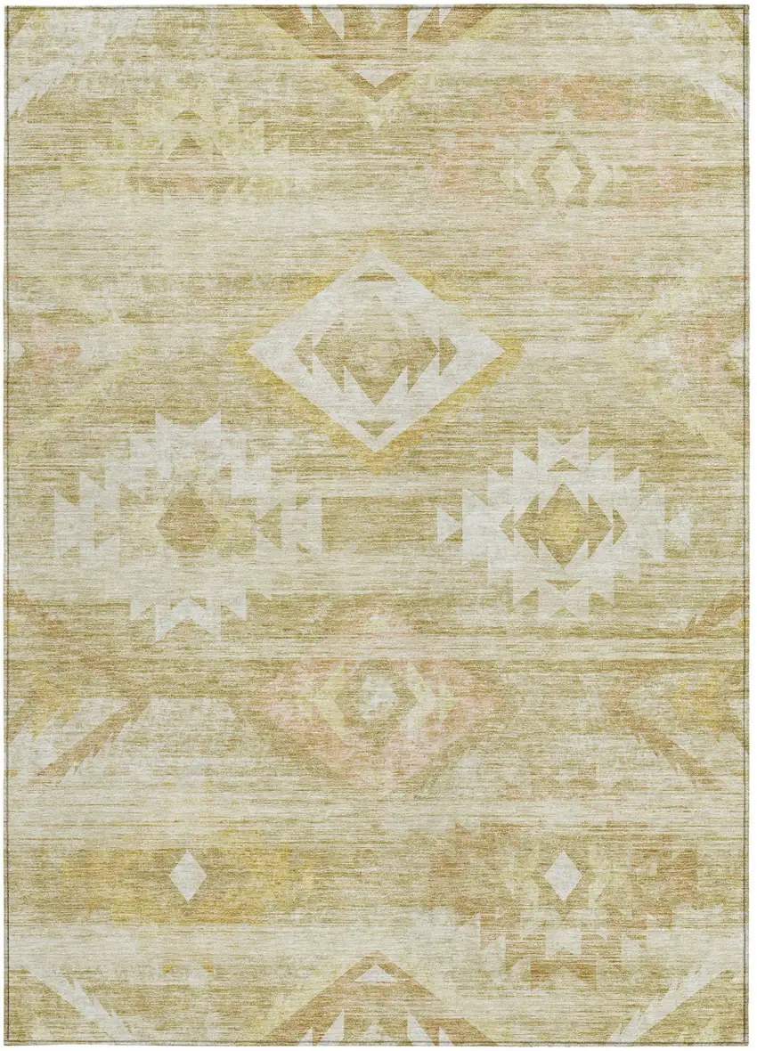 Wheat Gold And Beige Southwestern Washable Indoor Outdoor Area Rug Photo 7