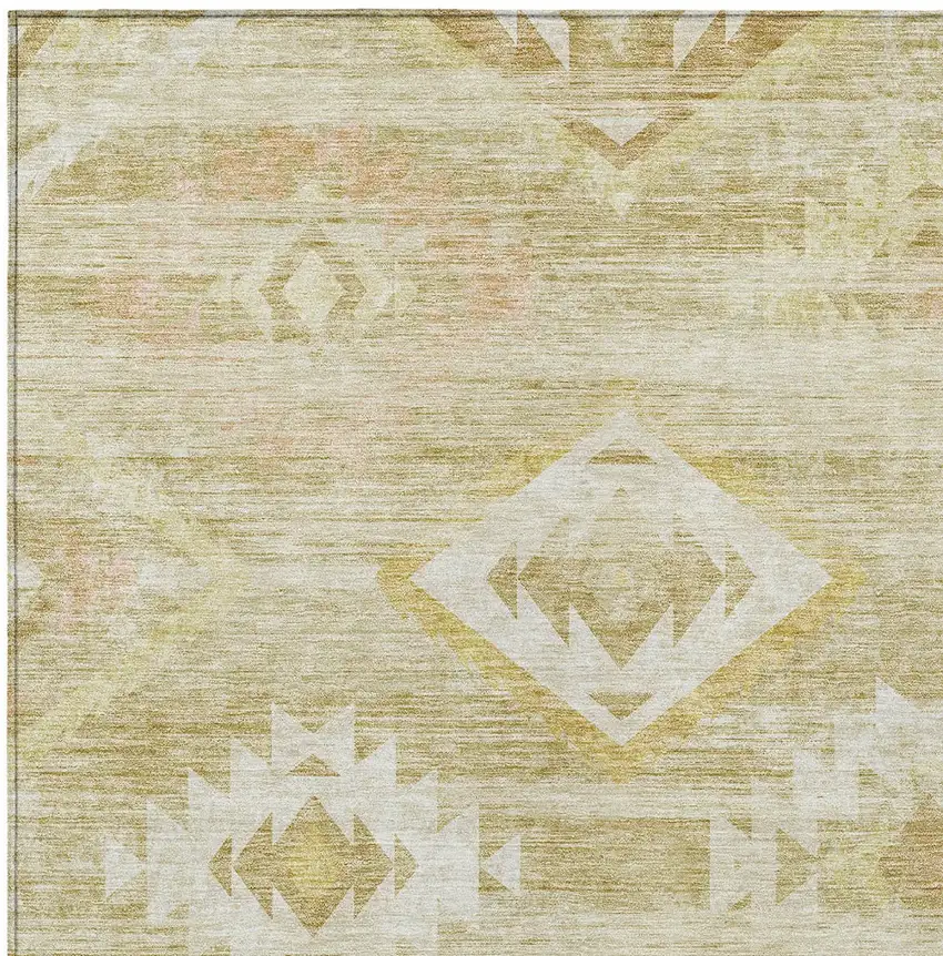 Wheat Gold And Beige Southwestern Washable Indoor Outdoor Area Rug Photo 6