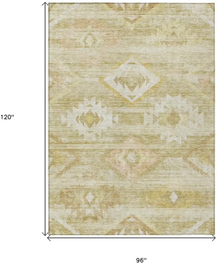 Wheat Gold And Beige Southwestern Washable Indoor Outdoor Area Rug Photo 3