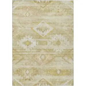 Photo of Wheat Gold And Beige Southwestern Washable Indoor Outdoor Area Rug